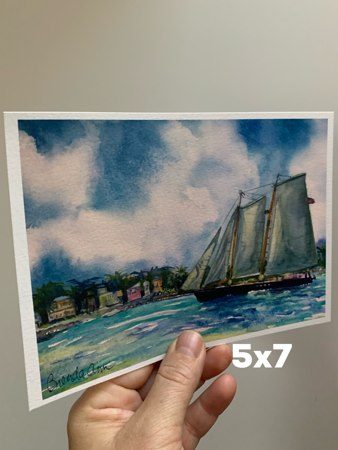 Schooner America Watercolor Print - 5x7 Key West Florida Keys Beach House Art Gift