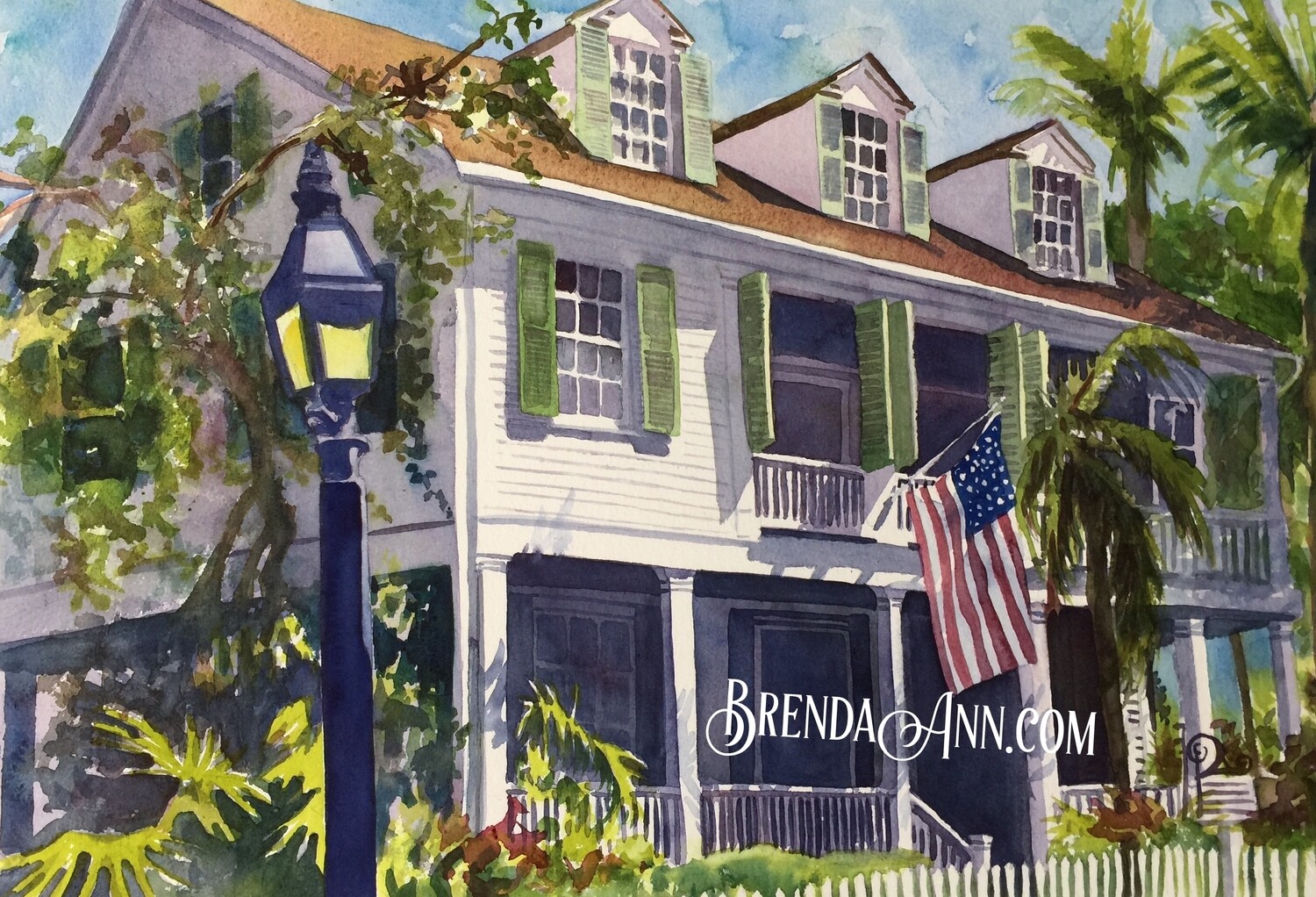 Audubon House Watercolor Print - Key West Florida Keys Beach House Art Wedding Gift
