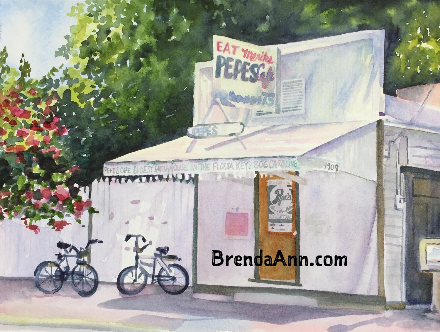 Pepe's Cafe Watercolor Print - Key West Florida Keys Beach House Art Gift