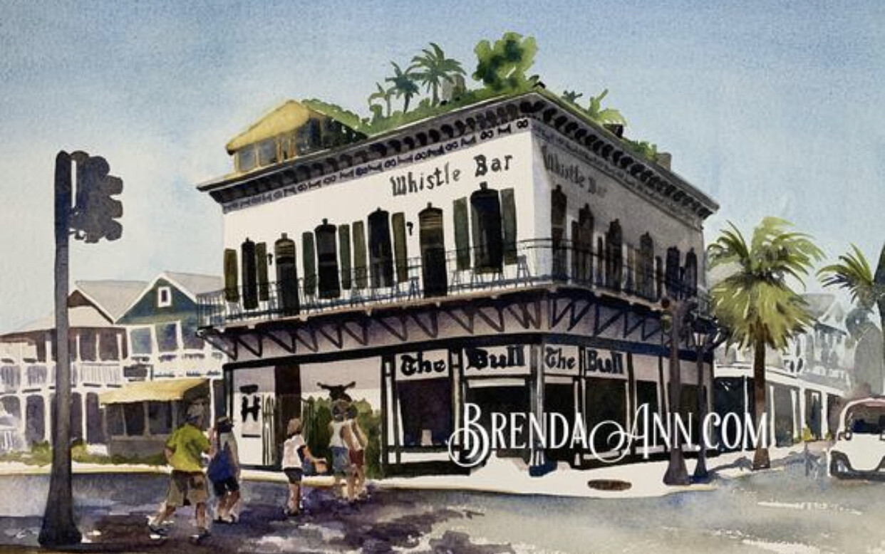 The Bull and Whistle Bar Watercolor Print - Key West Florida Keys Beach House Art Gift