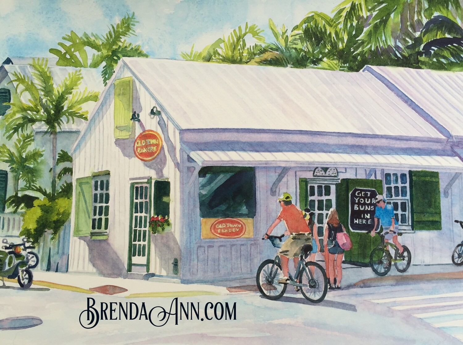 Old Town Bakery Watercolor Print - Key West Florida Keys Beach House Art Gift