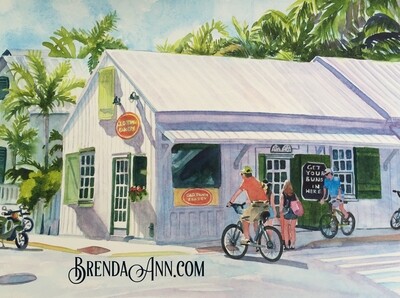 Old Town Bakery Watercolor Print - Key West Florida Keys Beach House Art Gift