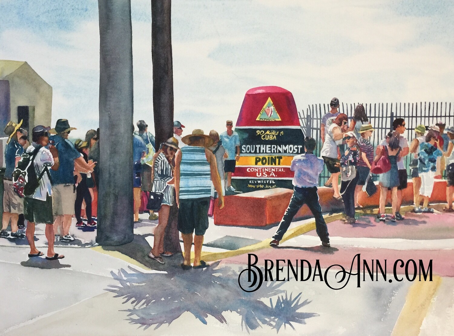 Southernmost Point Watercolor Print - Key West Florida Keys Beach House Art Gift