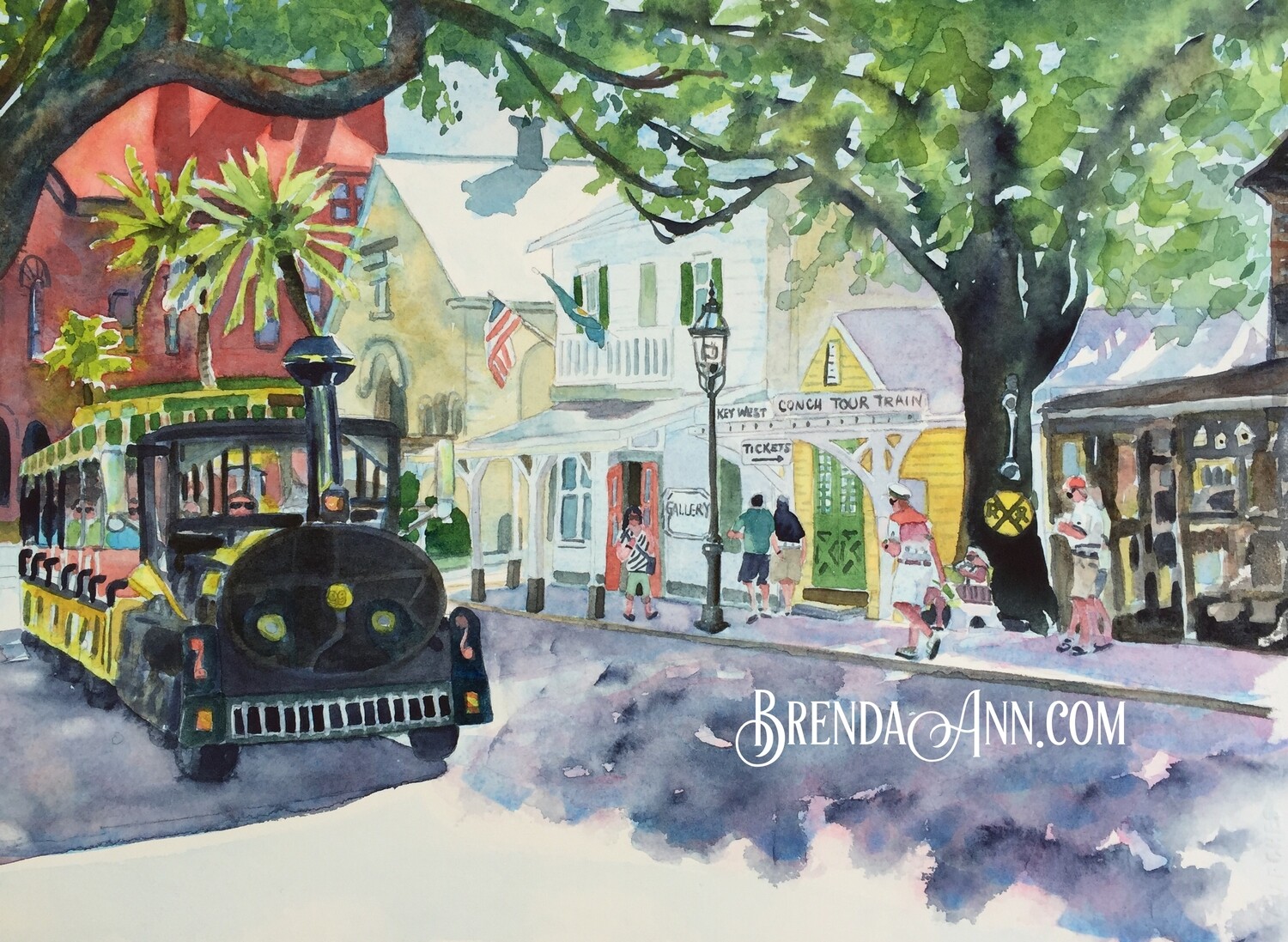 Conch Train Watercolor Print - Key West Florida Keys Beach House Art Gift
