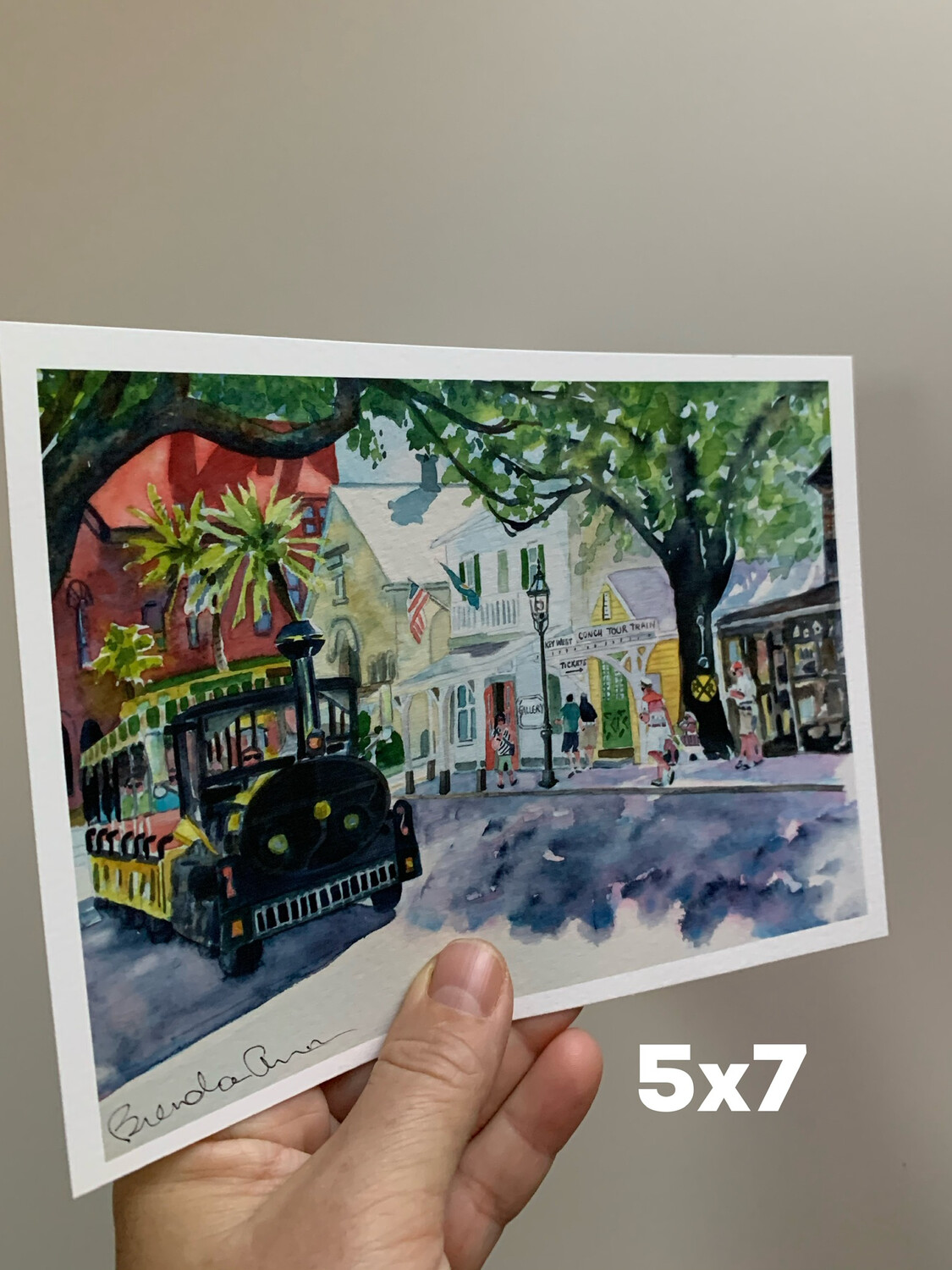 Conch Train Watercolor Print - 5x7 inch Key West Florida Keys Beach House Art Gift