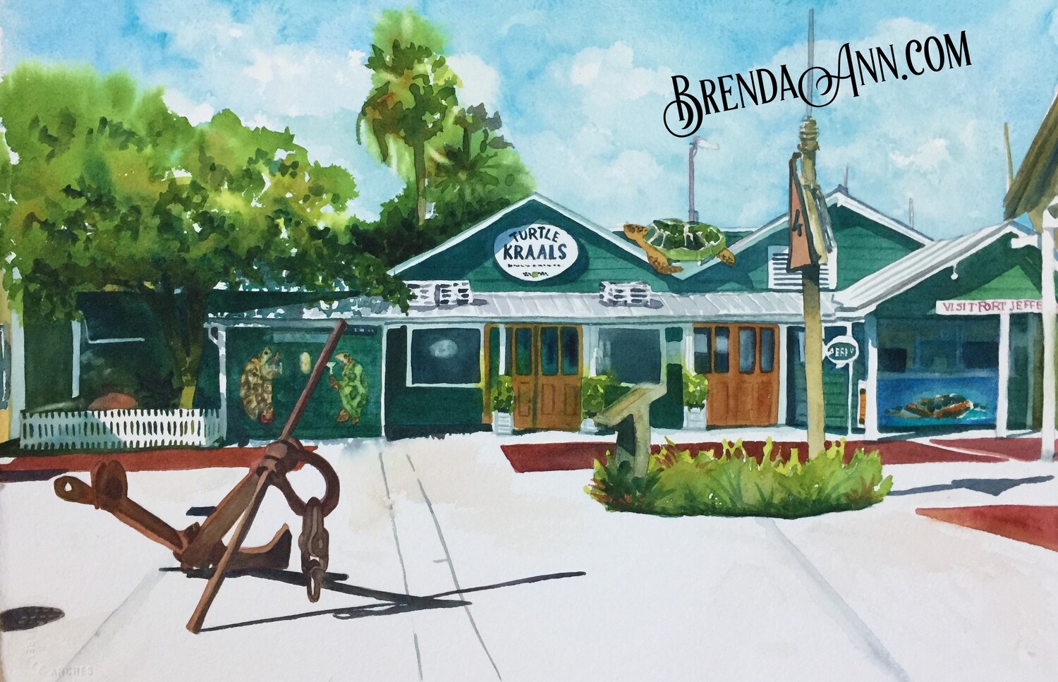 Turtle Kraals Watercolor Print - Key West Florida Keys Beach House Art Gift