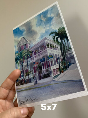 Artist House Watercolor Print - 5x7 inch Key West Florida Keys Beach House Art Gift