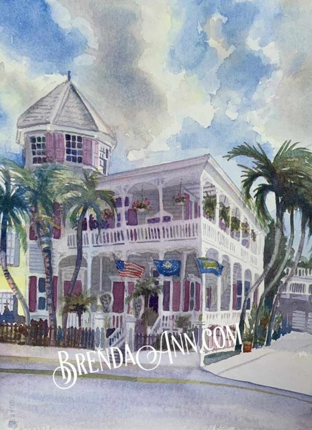 Artist House Watercolor Print - Key West Florida Keys Beach House Art Gift