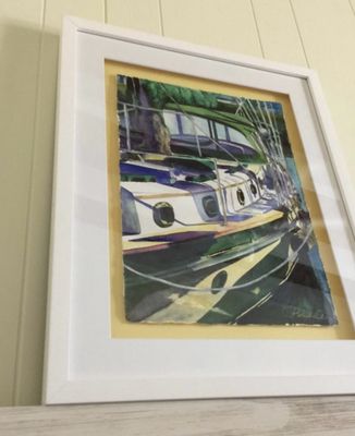 Key Colony Beach Sailboat Watercolor Painting - Florida Keys FRAMED ORIGINAL Wall Art 