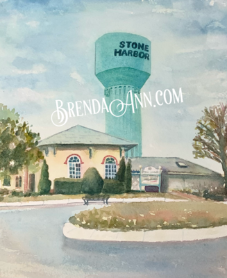 New Jersey Water Tower watercolor print 11x14 inches Stone Harbor NJ art