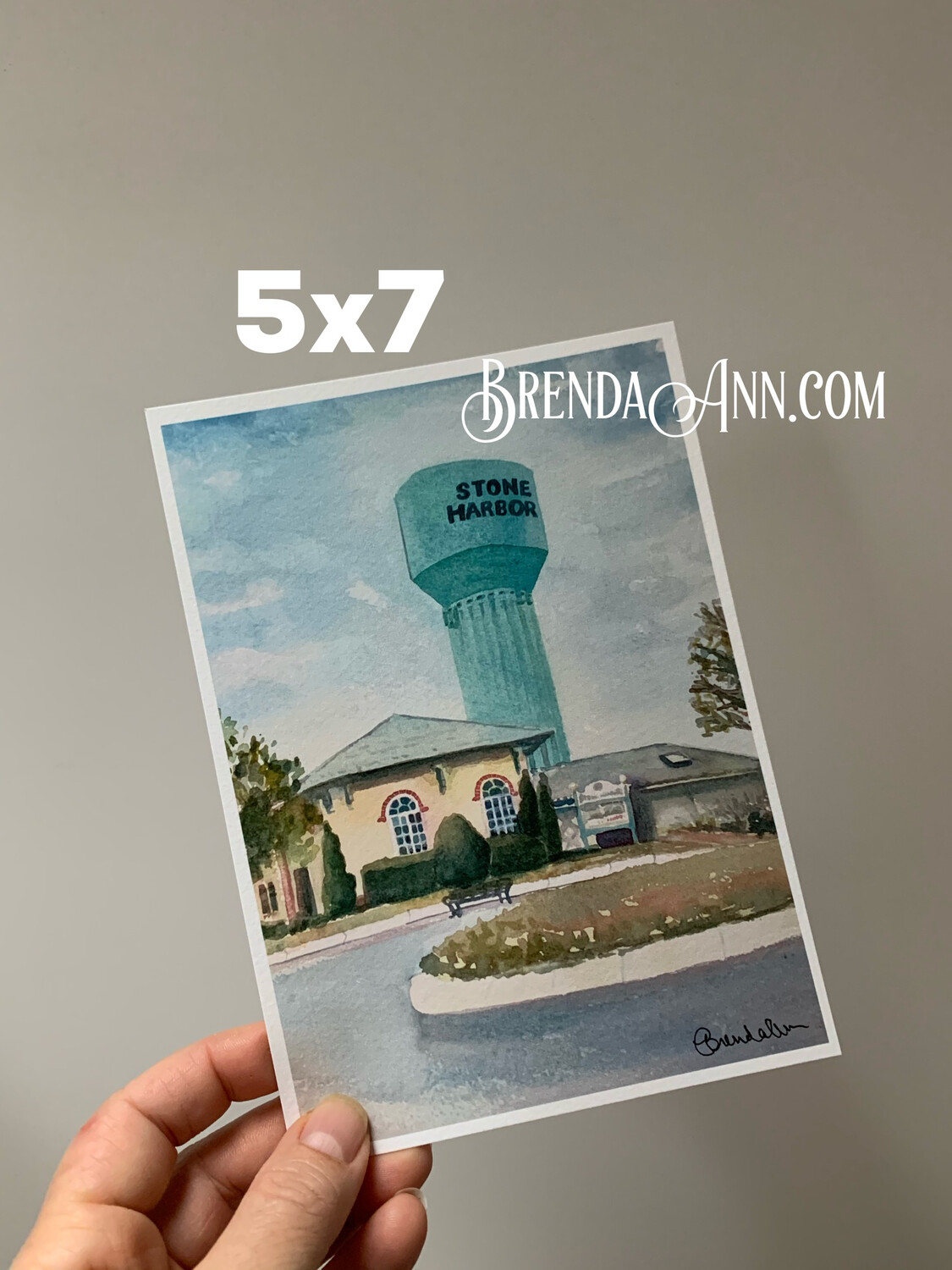 Water Tower watercolor print 5x7 inches Stone Harbor NJ art