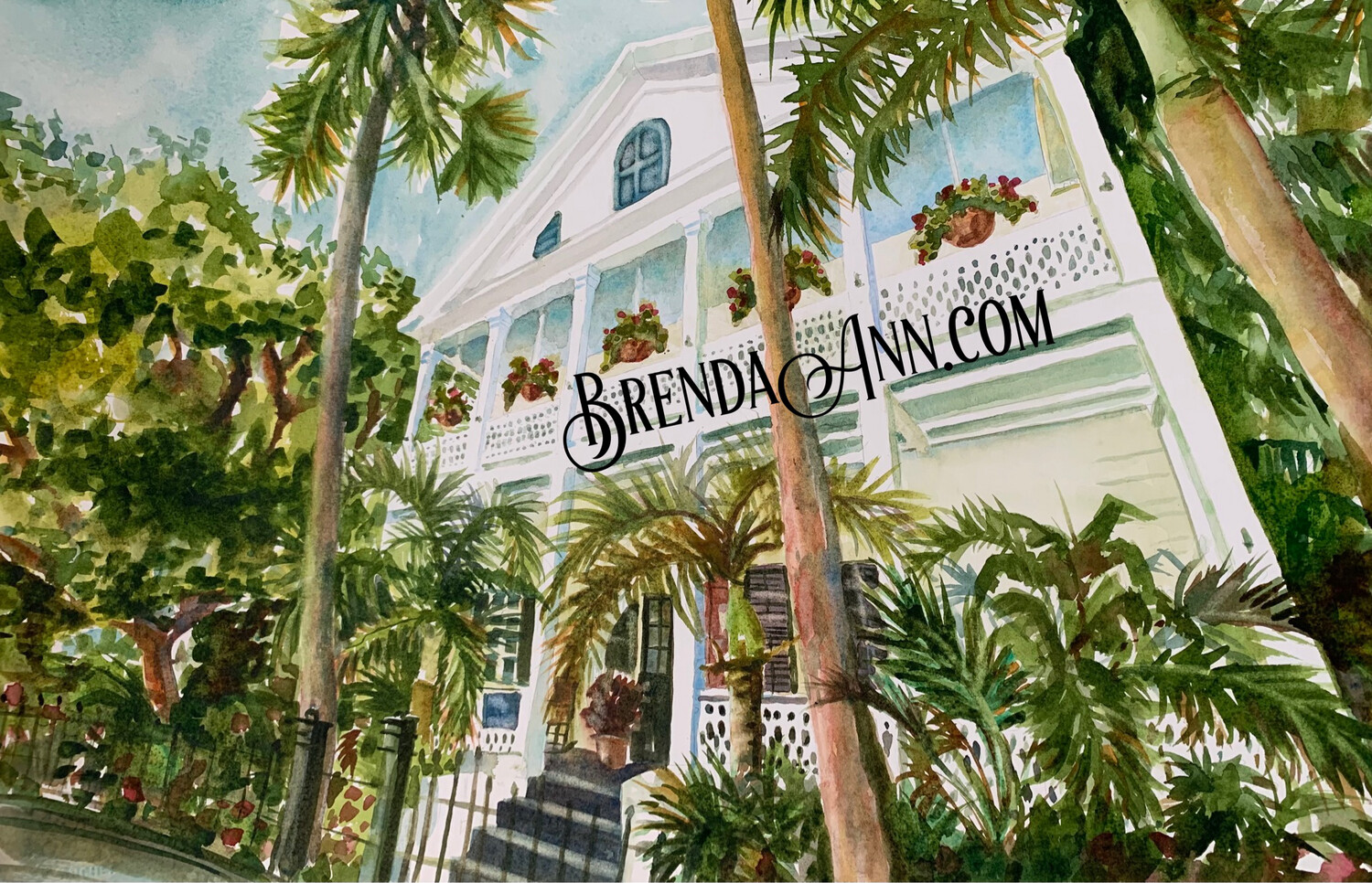 Old Town Manor Watercolor Print - Key West Florida Keys Beach House Art Gift