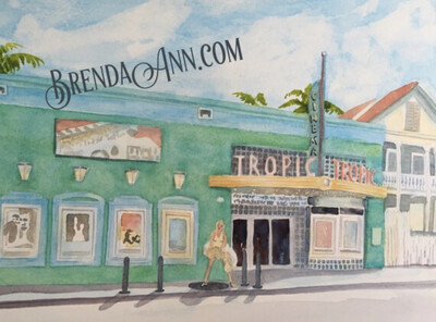 Tropic Cinema Watercolor Print - Key West Florida Keys Beach House Art Gift