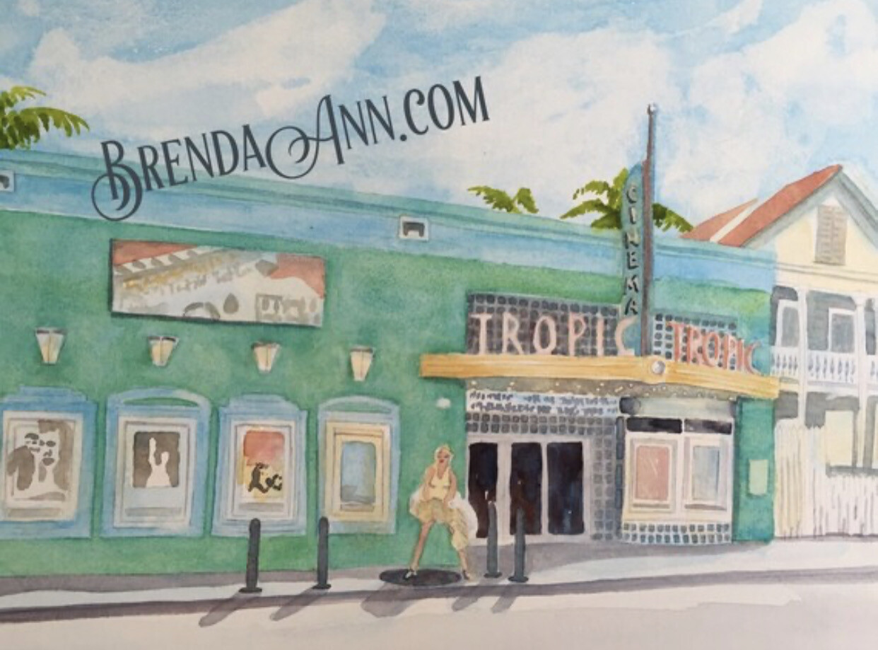 Tropic Cinema Watercolor Print - Key West Florida Keys Beach House Art Gift