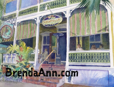 Bagatelle Restaurant Watercolor Print - Key West Florida Keys Beach House Art Gift