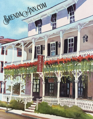 Hotel Alcott watercolor print 11x14 inches Cape May NJ art