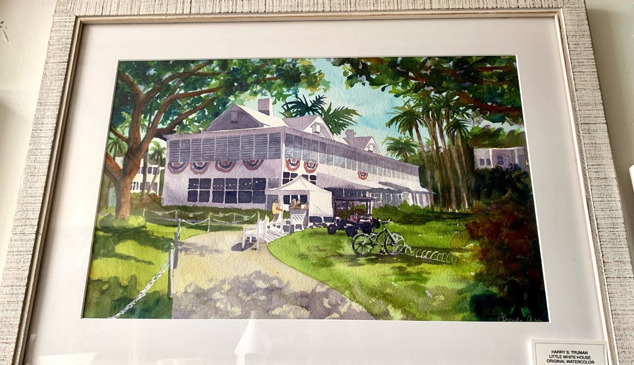 Harry S. Truman Little White House Watercolor Painting - Key West Florida FRAMED ORIGINAL Wall Art