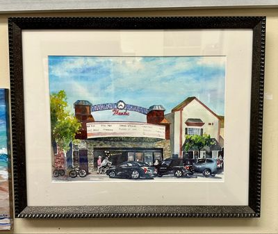 Harbor Square Theatre Watercolor Painting - Stone Harbor New Jersey FRAMED ORIGINAL Wall Art