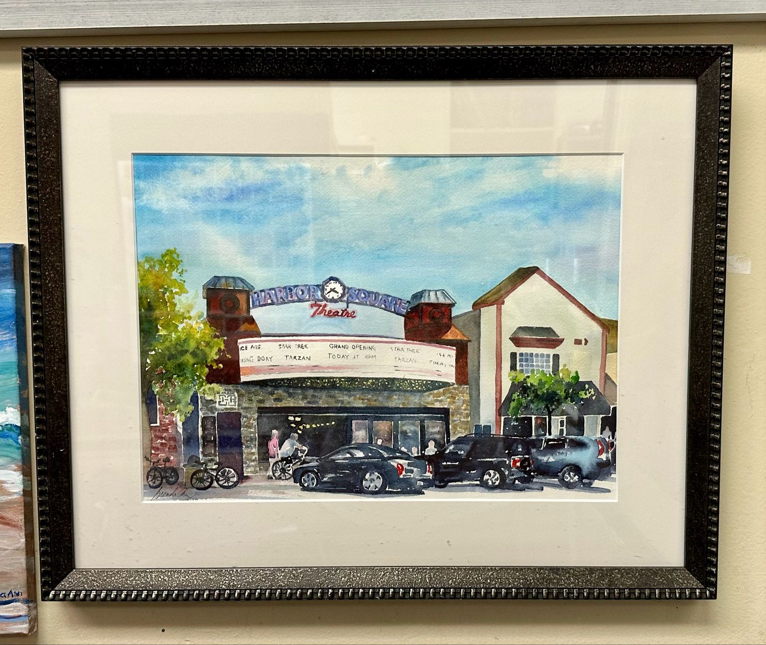 Harbor Square Theatre Watercolor Painting - Stone Harbor New Jersey FRAMED ORIGINAL Wall Art