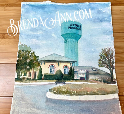 Water Tower Watercolor Painting - Stone Harbor New Jersey UNFRAMED ORIGINAL Wall Art