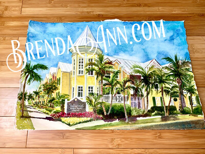 Southernmost Beach Resort Watercolor Painting - Key West Florida UNFRAMED ORIGINAL Wall Art