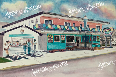 Cool Scoops Ice Cream Parlor watercolor print 11x14 inches Wildwood NJ art