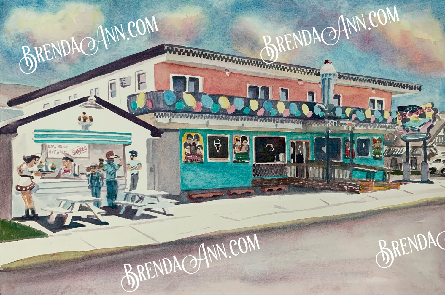 Cool Scoops Ice Cream Parlor watercolor print 11x14 inches Wildwood NJ art