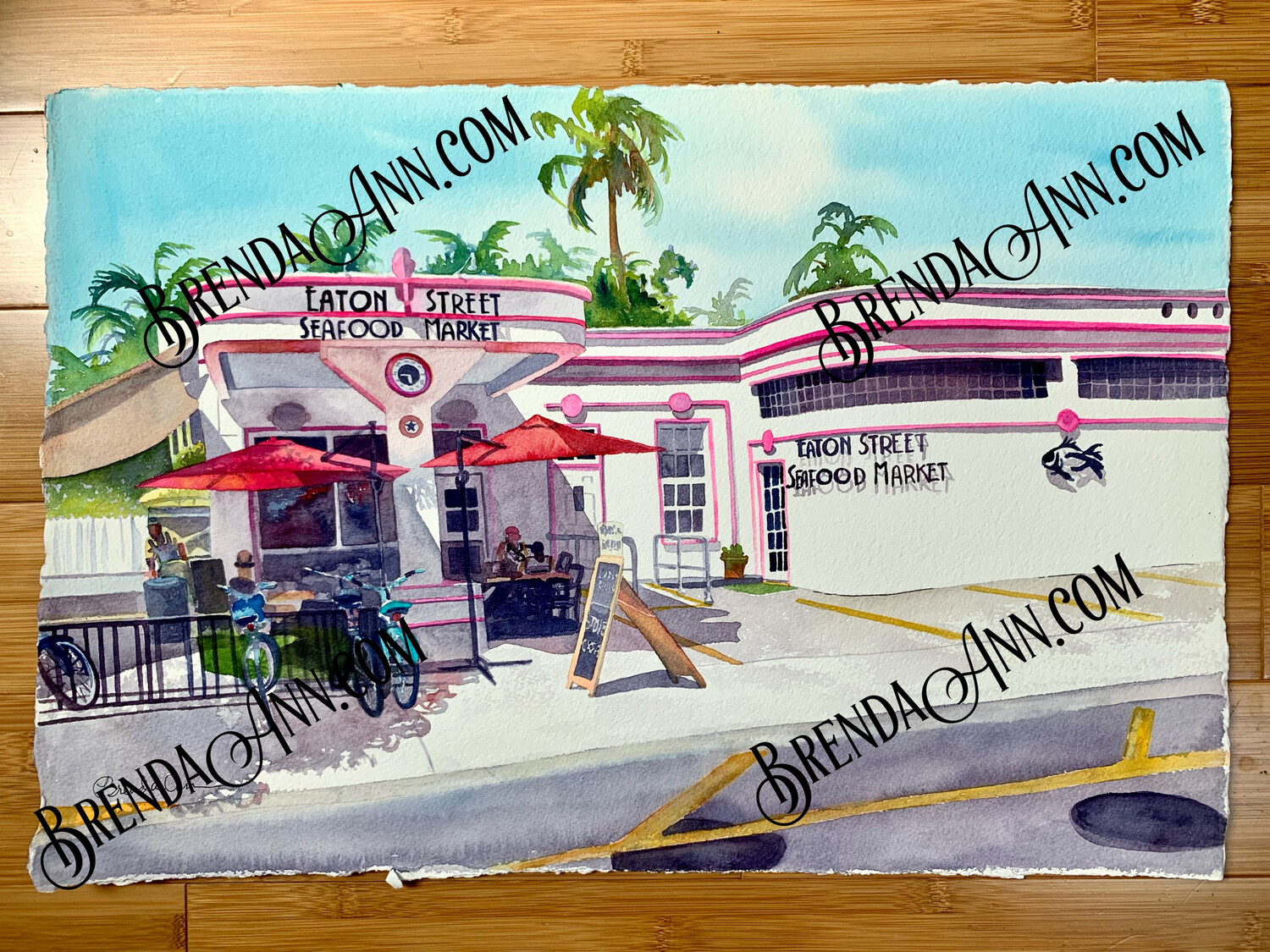 Eaton Street Seafood Market Watercolor Painting - Key West Florida UNFRAMED ORIGINAL Wall Art