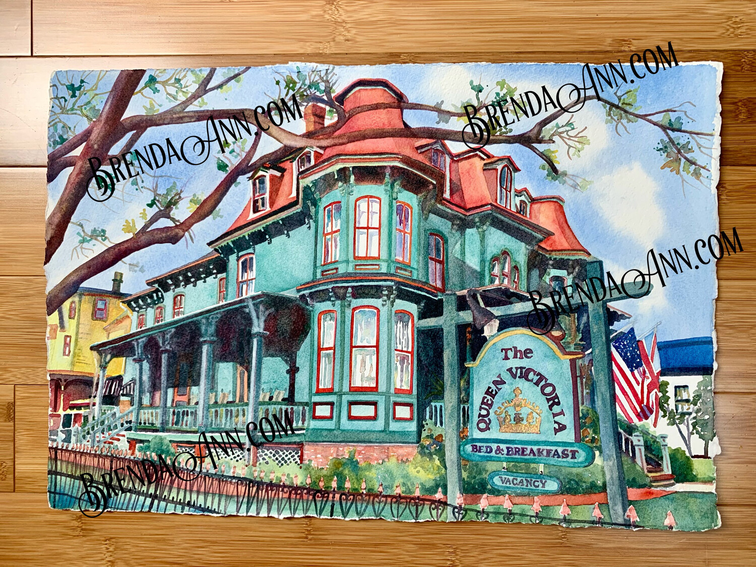 The Queen Victoria Bed &amp; Breakfast Watercolor Painting - Cape May New Jersey UNFRAMED ORIGINAL Wall Art