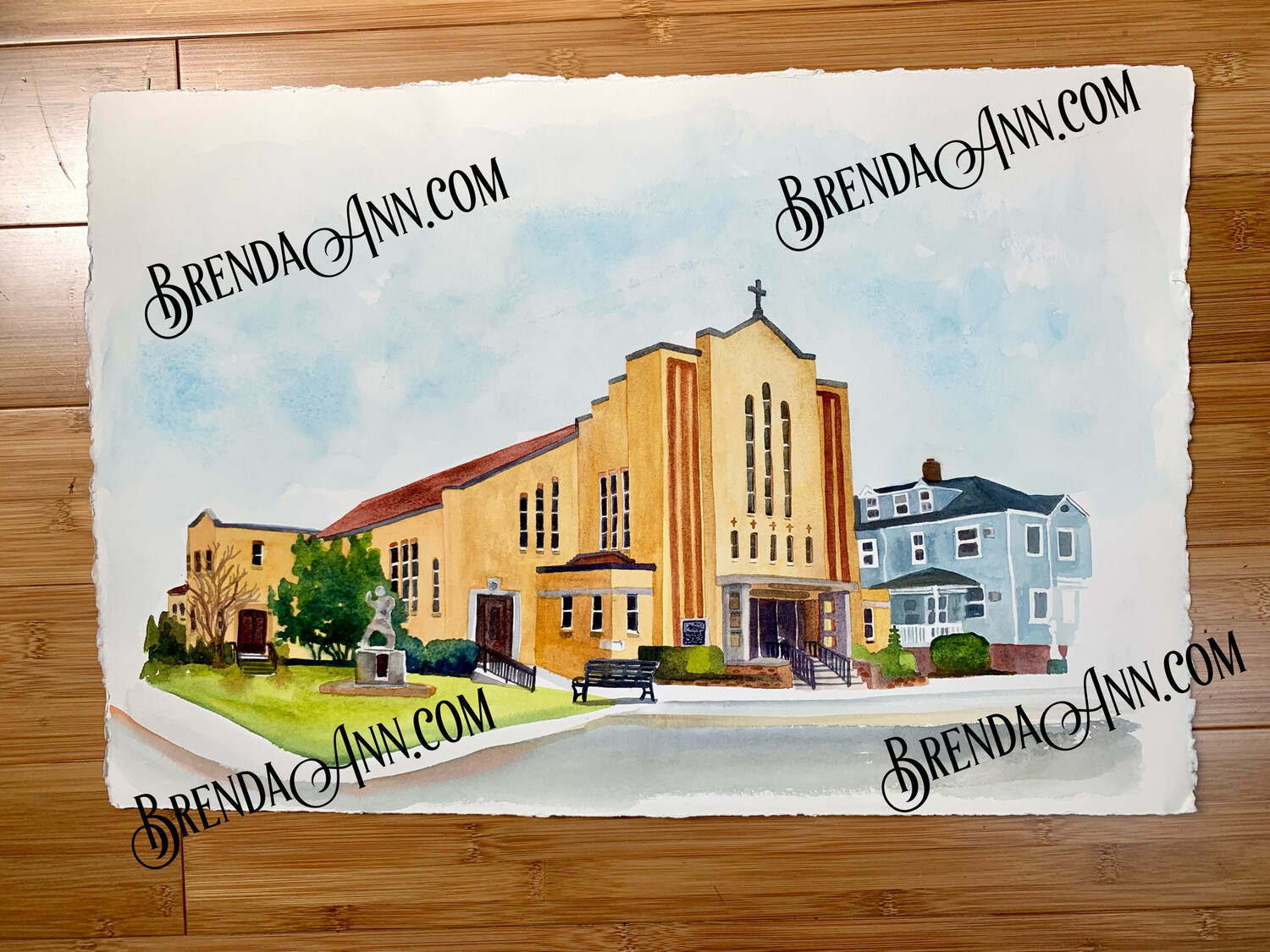 St. Paul’s Church Watercolor Painting - Stone Harbor New Jersey UNFRAMED ORIGINAL Wall Art