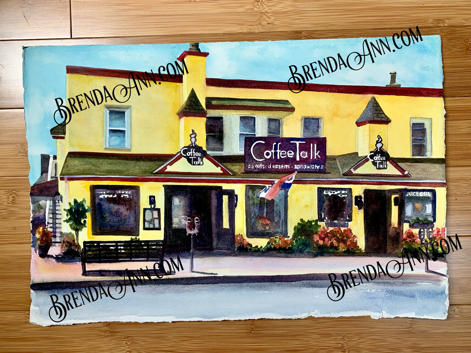 Coffee Talk Watercolor Painting - Stone Harbor New Jersey UNFRAMED ORIGINAL Wall Art