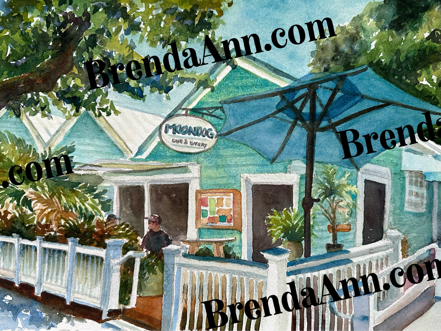 Moondog Cafe &amp; Bakery Watercolor Print - Key West Florida Keys Beach House Art Gift