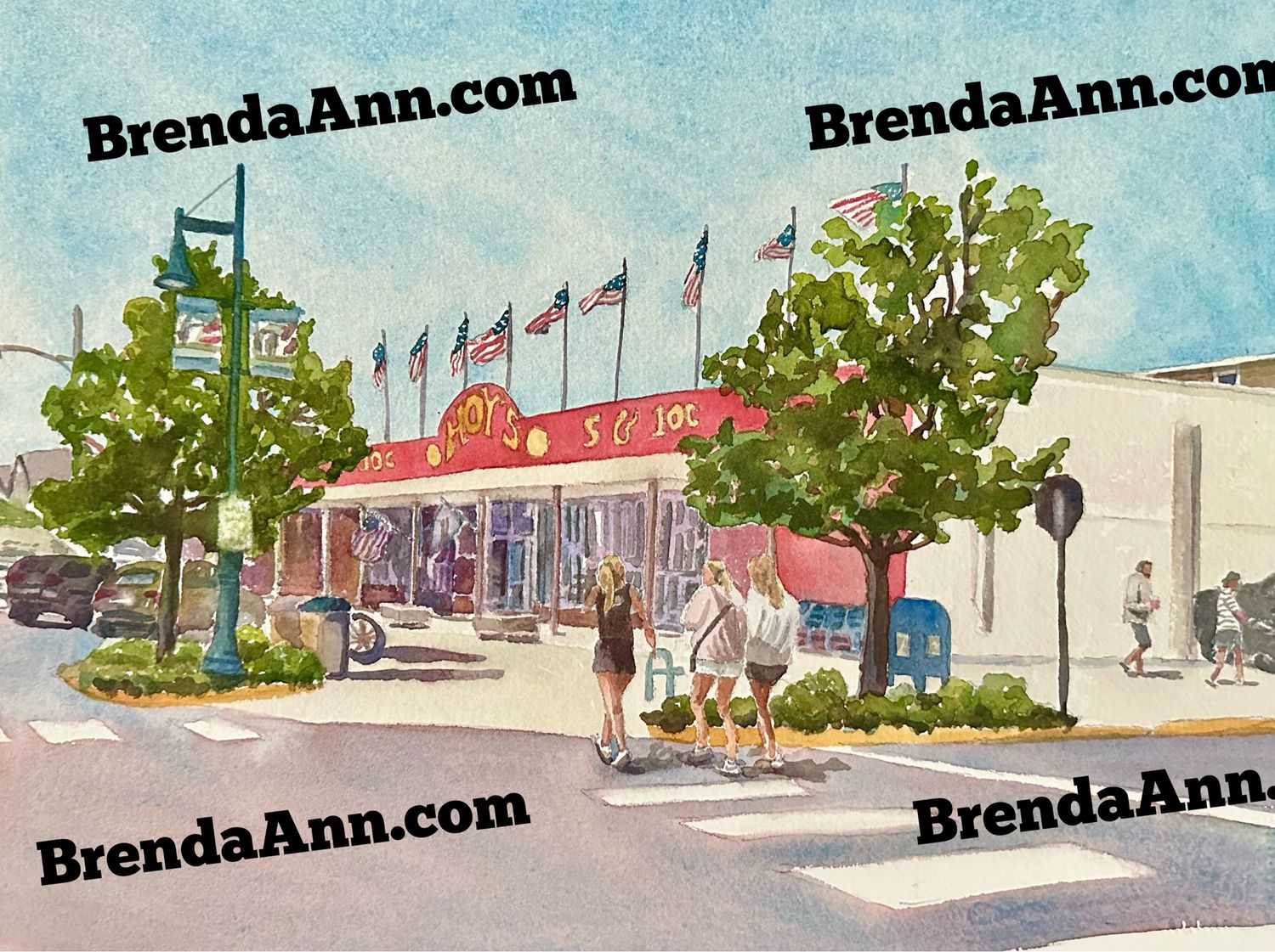 Hoy's 5 and 10 watercolor print 11x14 inches Avalon NJ art