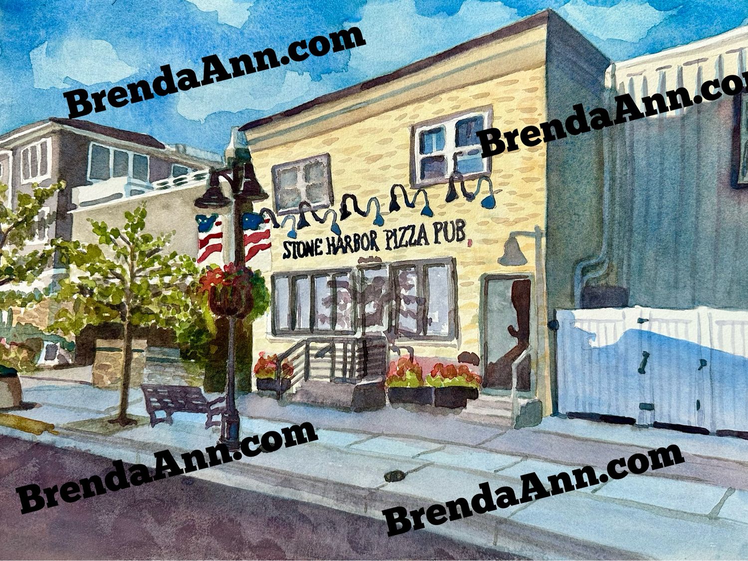 Stone Harbor Pizza Pub watercolor print 11x14 inches Stone Harbor NJ art