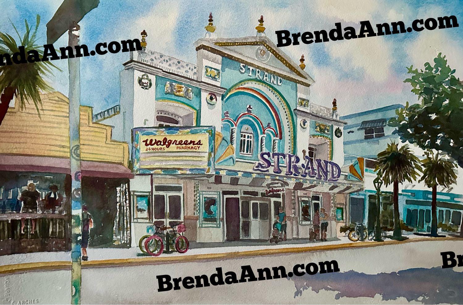 The Strand Watercolor Painting - Key West Florida UNFRAMED ORIGINAL Wall Art