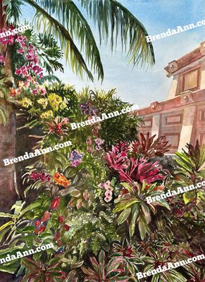 EPCOT Mexico Pavilion Watercolor Painting - Botanical Orchid Floral UNFRAMED ORIGINAL Wall Art