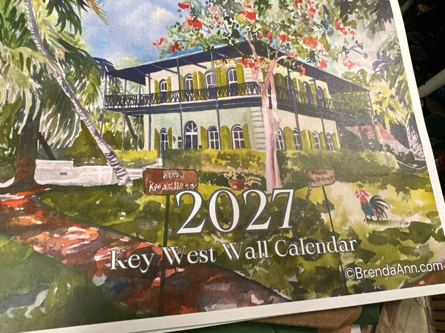 2027 Key West Watercolor Wall Calendar – Spiral Bound Coastal Art by Brenda Ann