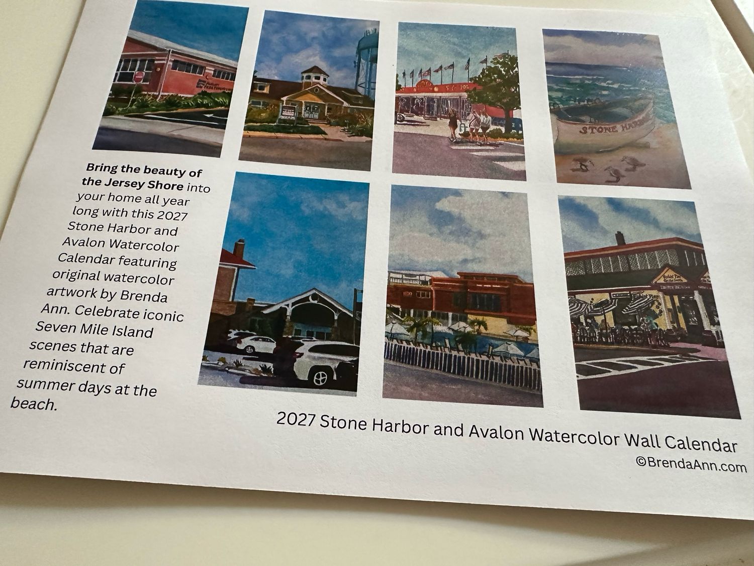 2027 Stone Harbor + Avalon NJ Watercolor Wall Calendar – Spiral Bound Coastal Art by Brenda Ann