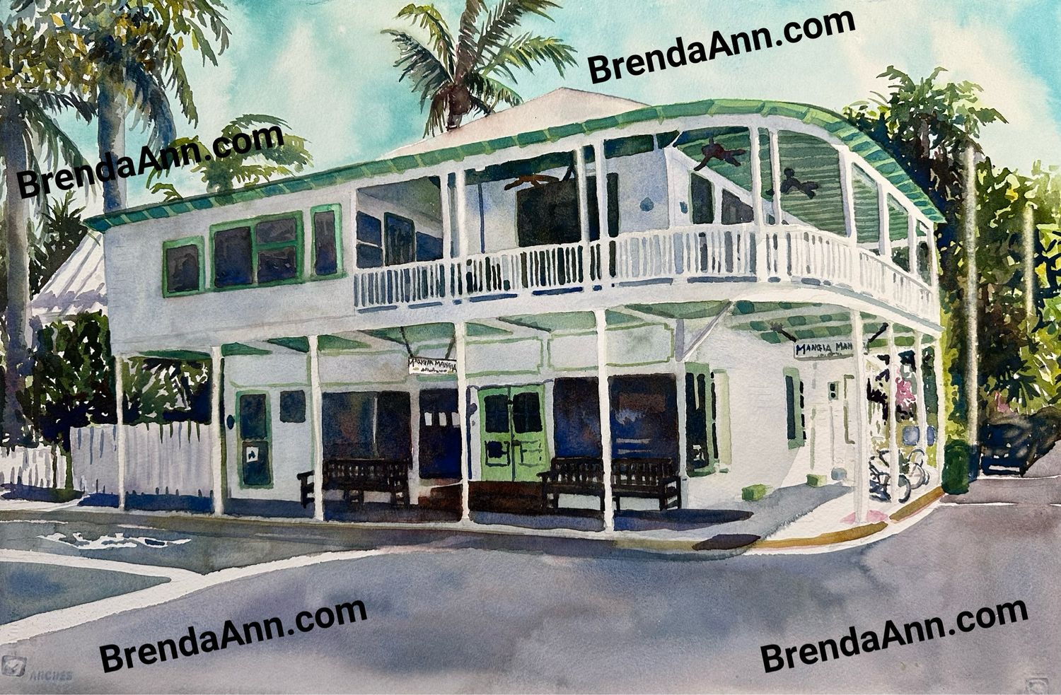Mangia Mangia Italian Restaurant Watercolor Print - Key West Florida Keys Beach House Art Gift