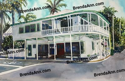 Mangia Mangia Italian Restaurant Watercolor Print - Key West Florida Keys Beach House Art Gift