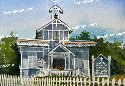St. Peter’s By-The-Sea Episcopal Church Watercolor Painting - Cape May Point NJ New Jersey UNFRAMED ORIGINAL Wall Art