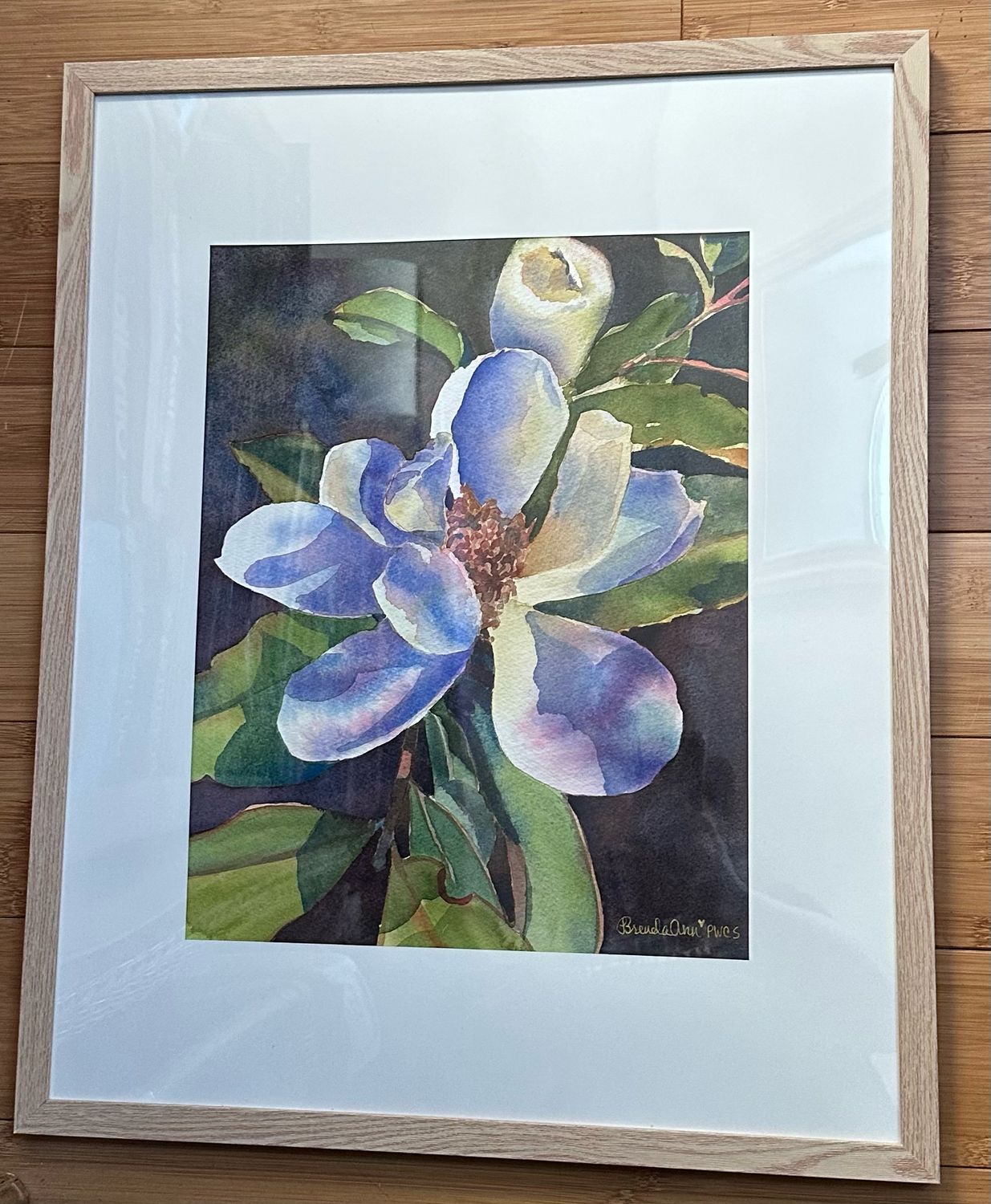 Midnight Blue Magnolias Watercolor Painting - Botanical Floral FRAMED ORIGINAL Wall Art