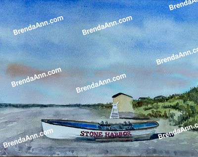 Lifeguard Boat Watercolor Print - Stone Harbor NJ Beach House Art Gift