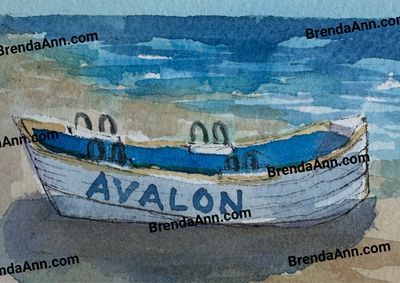 Avalon Lifeguard Boat Beach Watercolor Print - Avalon NJ Beach House Art Gift