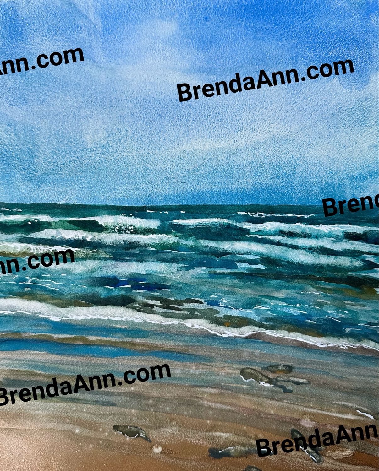 Fresh Day Ocean Waves Beach Art 8”x10” Painting - ORIGINAL Watercolor On Museum Grade Cradled Board - Wall Art