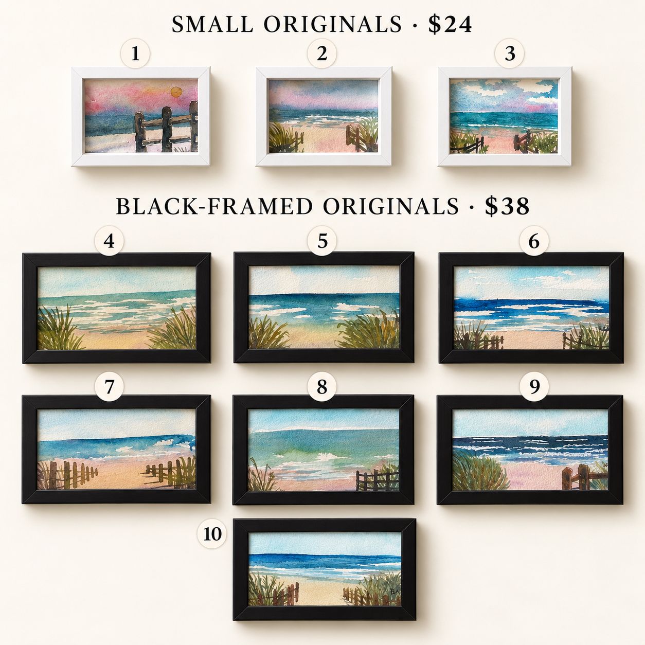 One-of-a-Kind Framed Coastal Watercolor Originals – Choose Your Painting