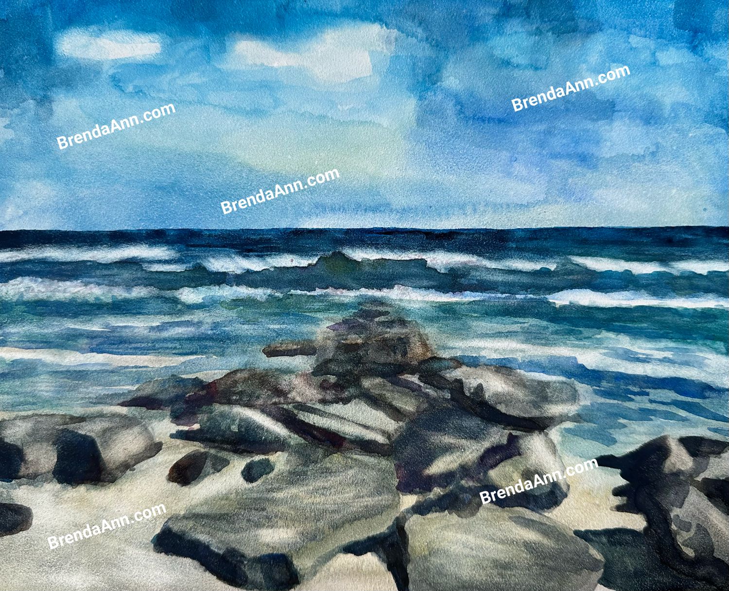 On the Rocks – Stone Harbor Coastal Watercolor Print