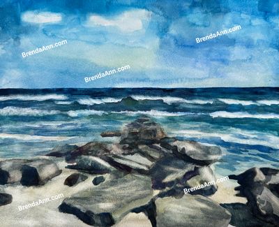 On the Rocks – Stone Harbor Coastal Watercolor Print
