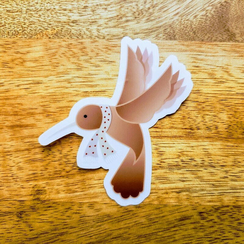 Two "Hummingbirb with Scarf" Clear Vinyl Stickers