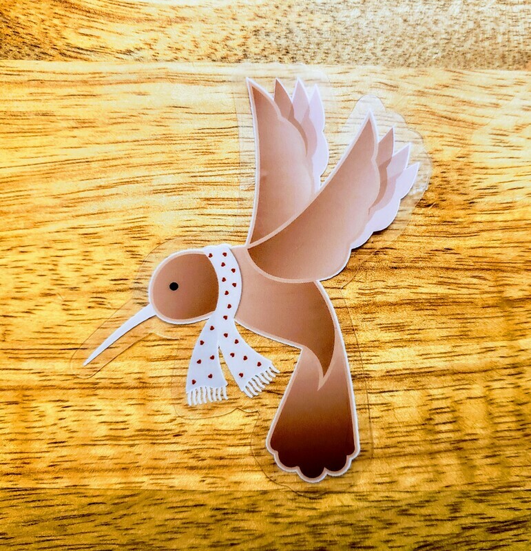 Two &quot;Hummingbirb with Scarf&quot; Clear Vinyl Stickers